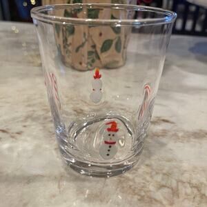 Anthropologie Christmas art glass juice glass or cocktail Candy Canes & Snowman